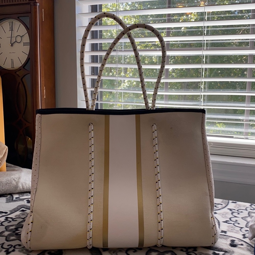 Parker & Hyde Neoprene canvas and gold strip tote
